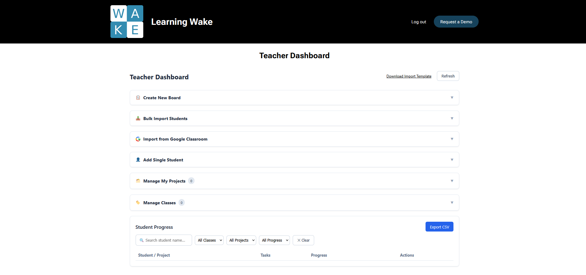 Learning Wake Teacher Dashboard overview