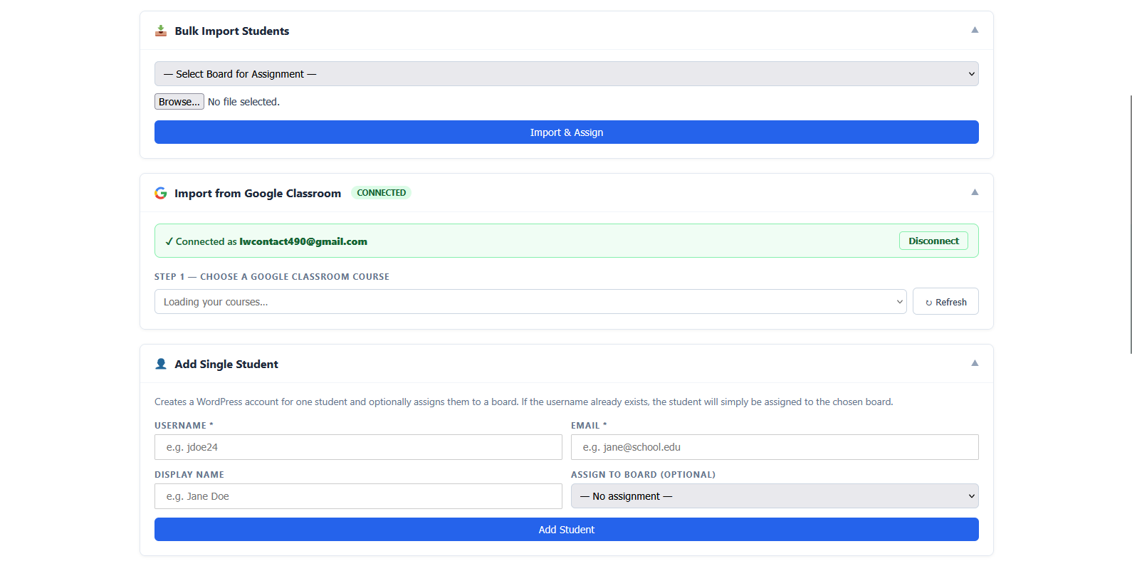 Learning Wake Google Classroom import with CONNECTED badge